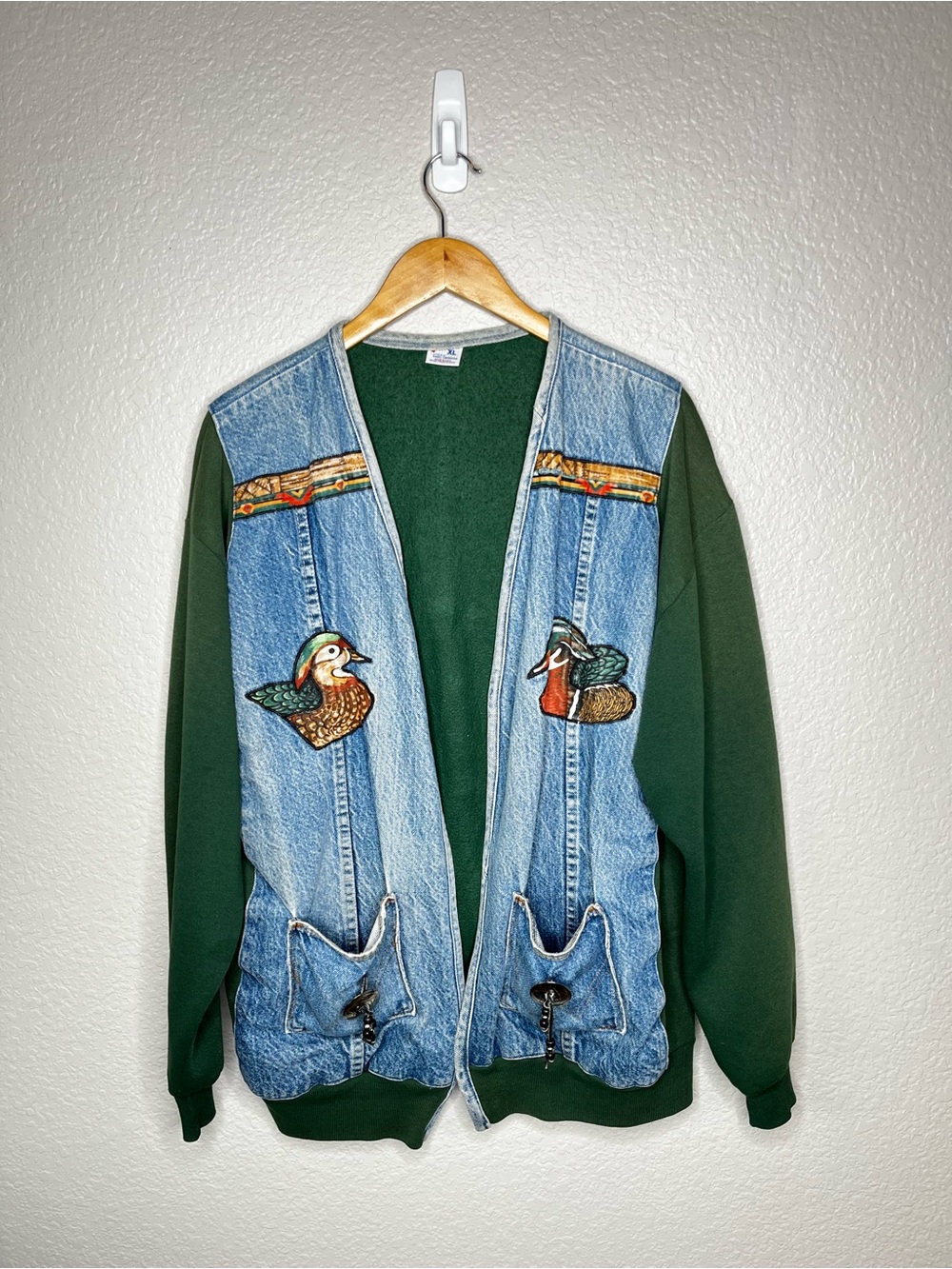 Vintage Russell Athletic Duck Denim Sweatshirt Jacket USA XL 90s Western